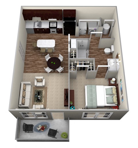 Floor plan for 1 bed, 1 bath, 761 sqft